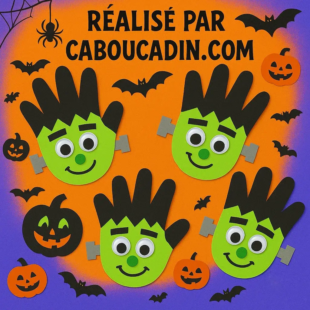 Bricolage Halloween : fabriquer un Frankenstein avec les petites mains des enfants frankenstein avec empreintes de mains 4