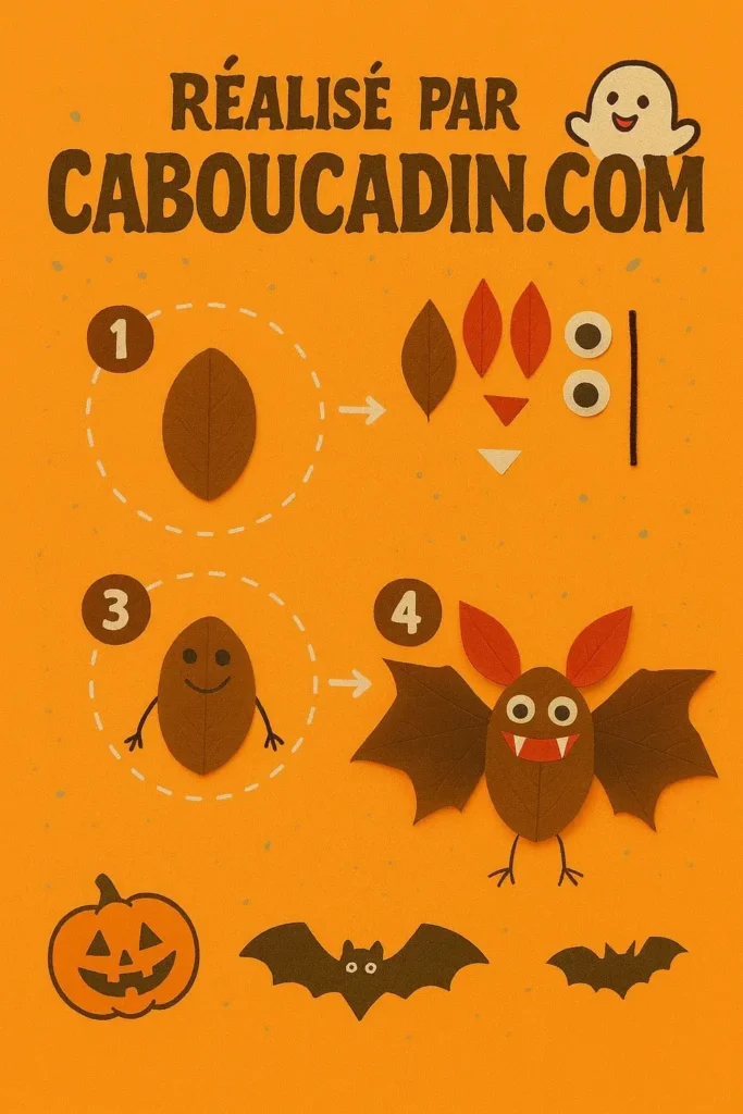 illustration tuto chauve souris halloween avec feuilles mortes 1