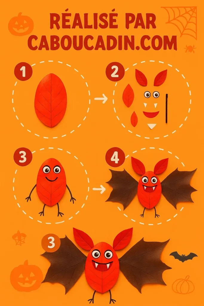 illustration tuto chauve souris halloween avec feuilles mortes 2