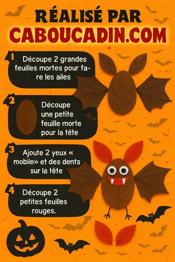 illustration tuto chauve souris halloween avec feuilles mortes 3