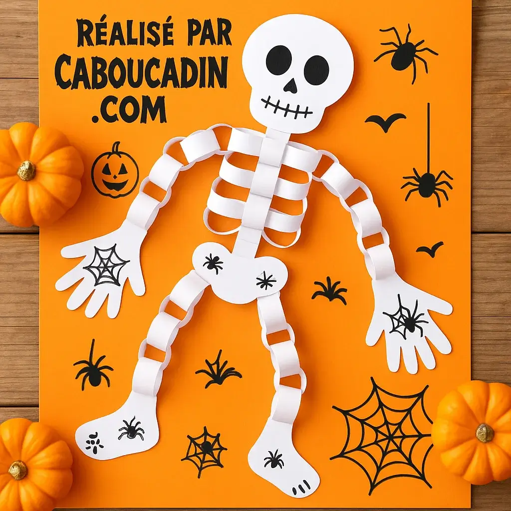 Bricolage Halloween maternelle : fabriquer un squelette rigolo en papier avec les enfants squelette halloween bande de papier 1