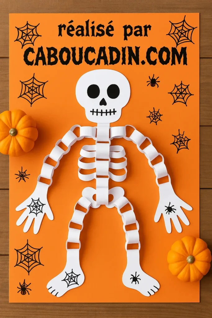 Bricolage Halloween maternelle : fabriquer un squelette rigolo en papier avec les enfants squelette halloween bande de papier 2