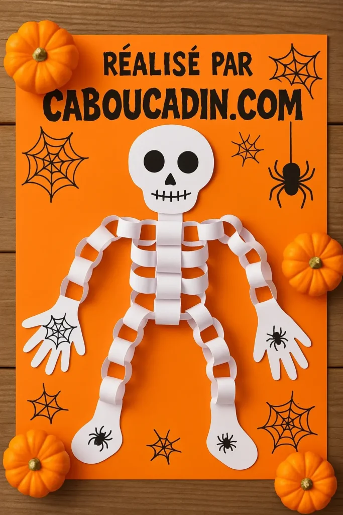 Bricolage Halloween maternelle : fabriquer un squelette rigolo en papier avec les enfants squelette halloween bande de papier 4