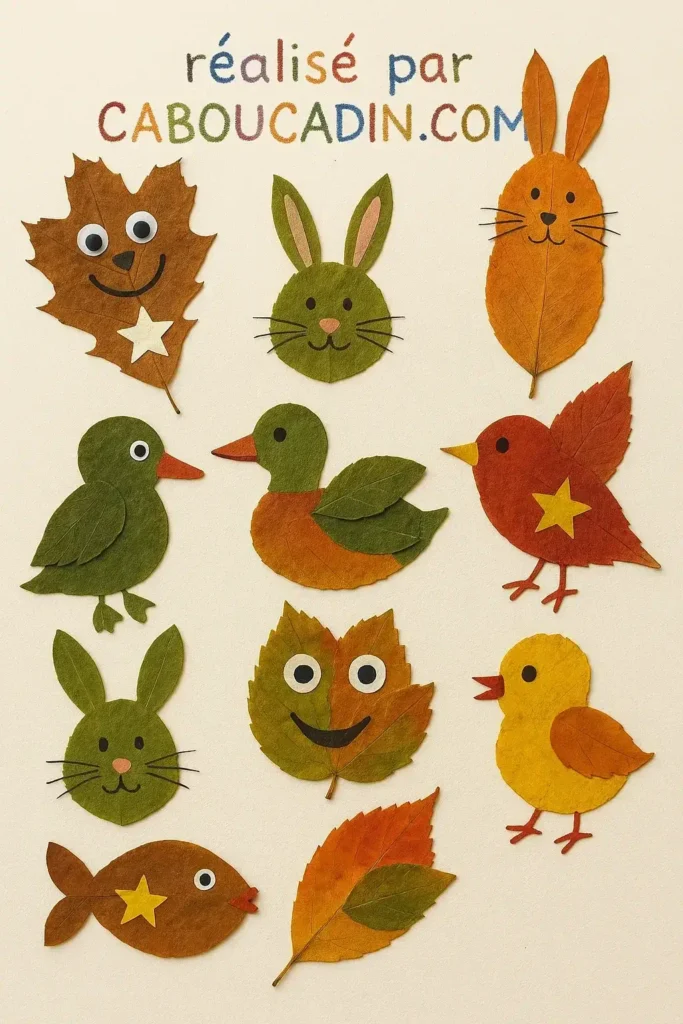 Bricolage automne maternelle : crée de jolis animaux avec des feuilles d’arbres animaux avec feuilles mortes automne 1