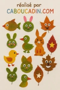Bricolage automne maternelle : crĂ©e de jolis animaux avec des feuilles dâarbres animaux-avec-feuilles-mortes-automne-2