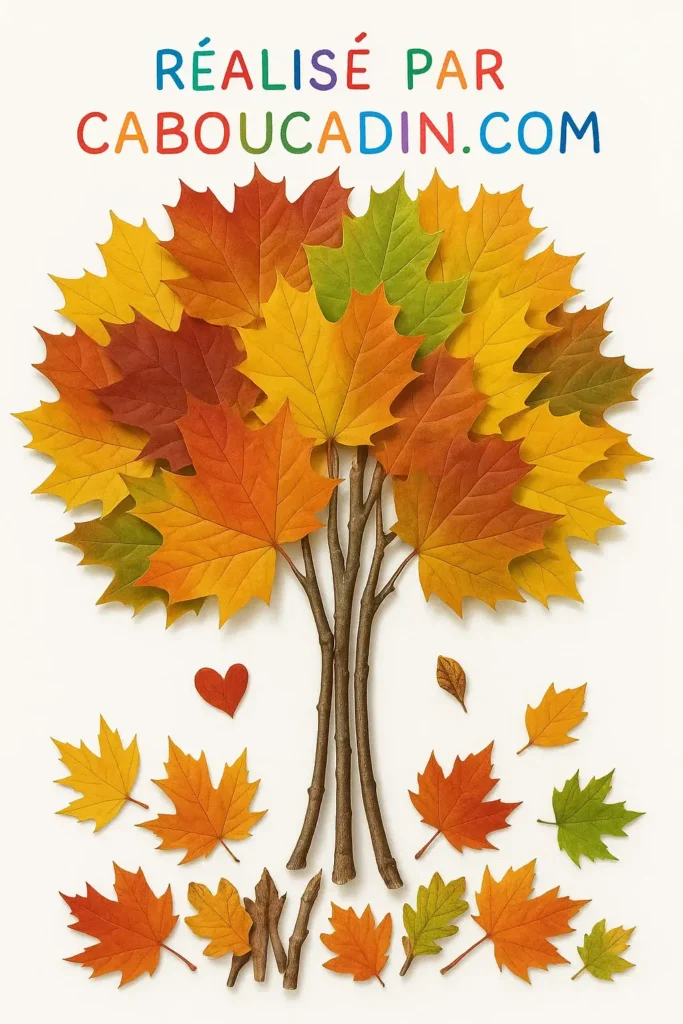 Activité d’automne pour enfants : fabrique un arbre coloré avec des feuilles ramassées en forêt arbre automne avec des feuilles mortes 4
