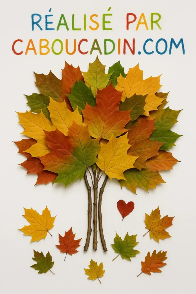 Activité d’automne pour enfants : fabrique un arbre coloré avec des feuilles ramassées en forêt arbre automne avec desfeuilles mortes 3