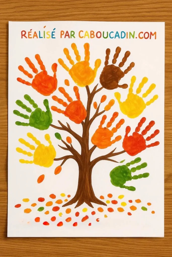 arbre automne avec empreintes de mains de couleur 1