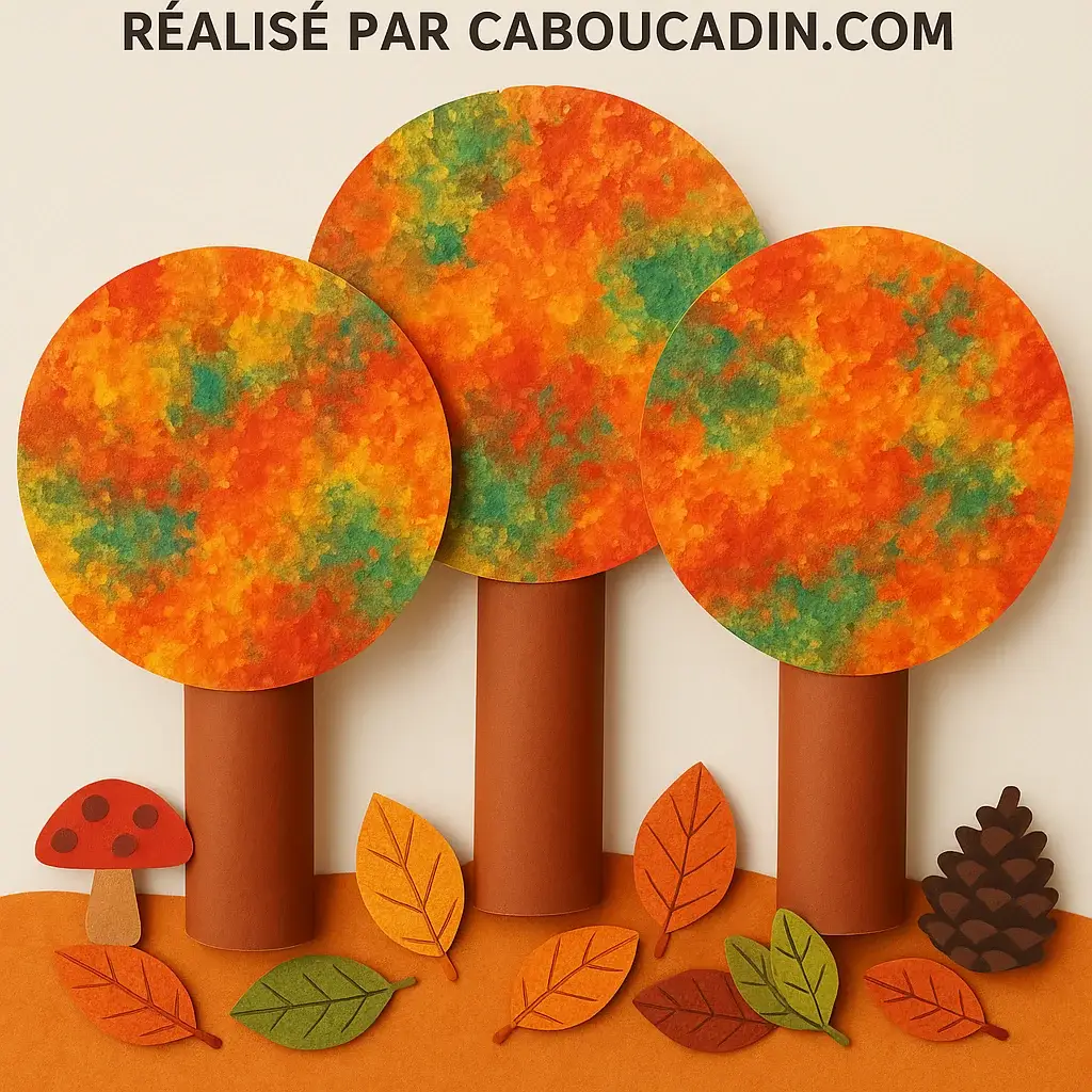 arbres automnes avec assiettes carton et rouleau en carton 2