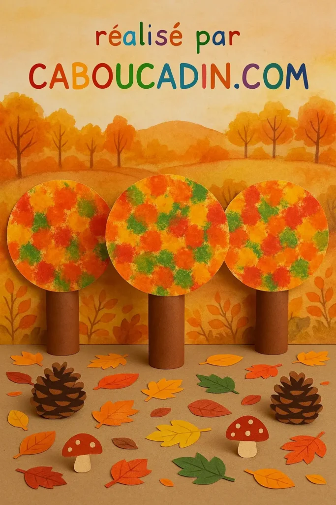 arbres automnes avec assiettes carton et rouleau en carton 3