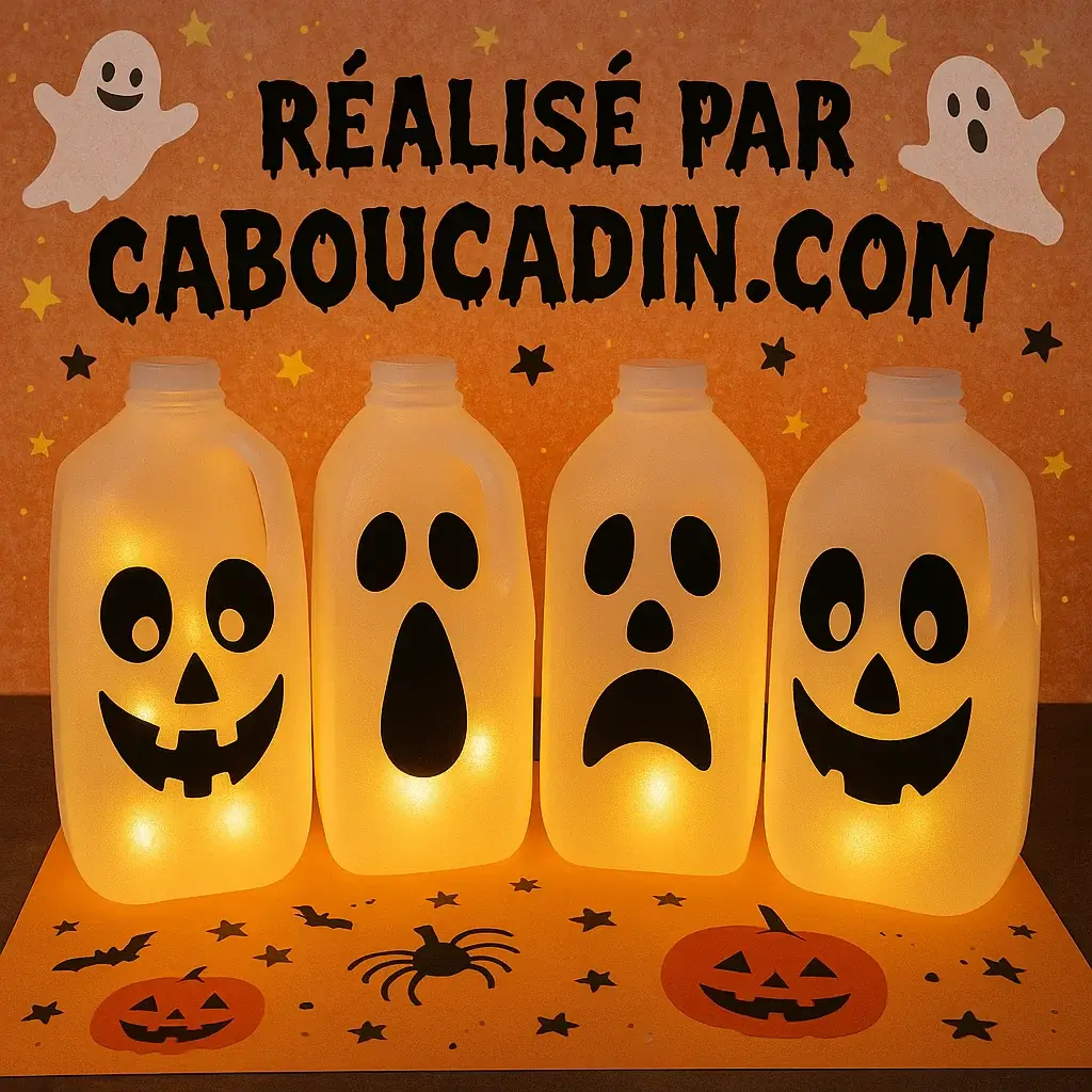 Bricolage Halloween enfant : fabrique facilement un fantôme lumineux avec une bouteille en plastique bidons plastique fantomes halloween eclaire avec led 2