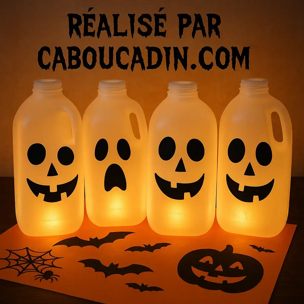 Bricolage Halloween enfant : fabrique facilement un fantôme lumineux avec une bouteille en plastique bidons plastique fantomes halloween eclaire avec led 3