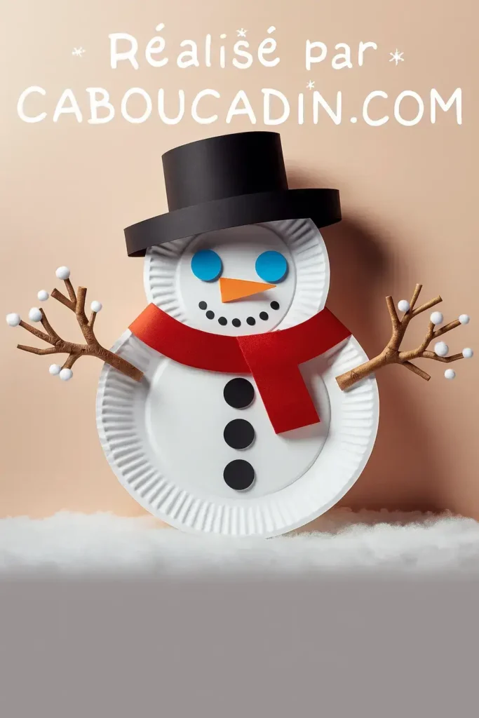 bonhomme neige noel avec deux assiettes en carton 3