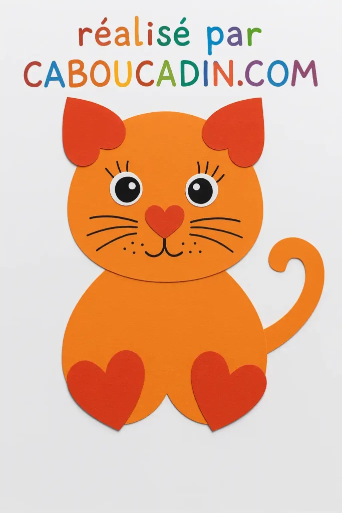 Activité manuelle maternelle : un chat avec papier de couleur bricolage maternelle chat papier orange 1