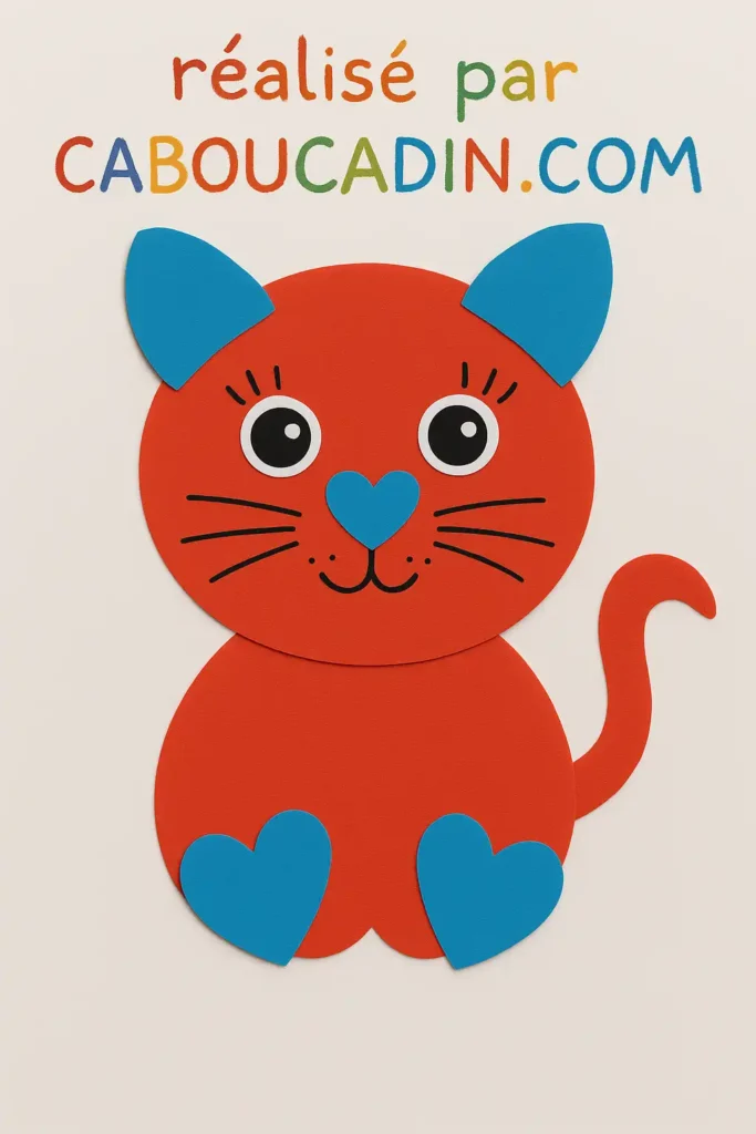 Activité manuelle maternelle : un chat avec papier de couleur bricolage maternelle chat papier rouge 4