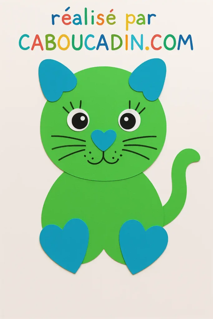 Activité manuelle maternelle : un chat avec papier de couleur bricolage maternelle chat papier vert 3
