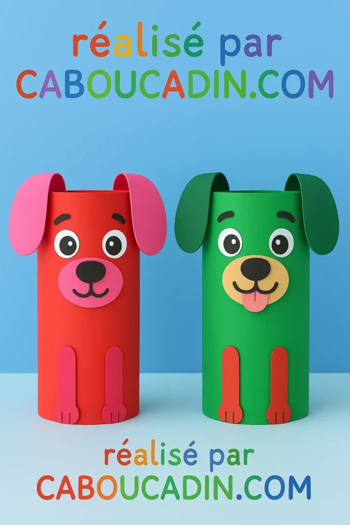 Bricolage chien en rouleau de papier : activité manuelle facile pour enfants chiens colores avec rouleaux en carton 2