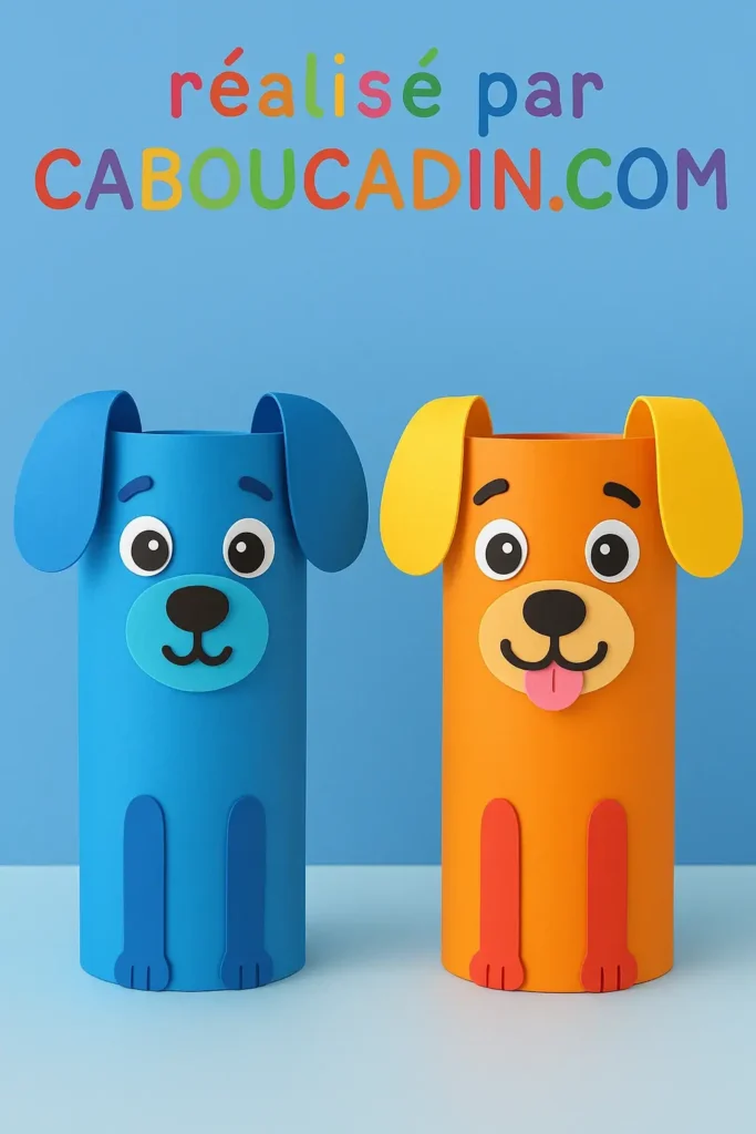 Bricolage chien en rouleau de papier : activité manuelle facile pour enfants chiens colores avec rouleaux en carton 3