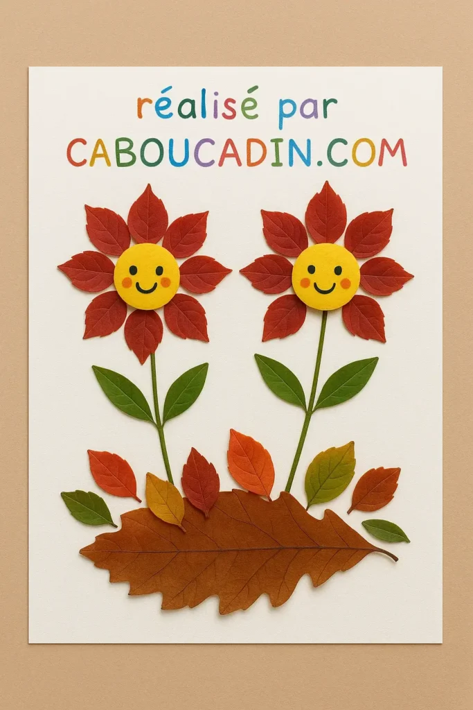 Bricolage automne maternelle : fabrique de jolies fleurs en feuilles morte fleurs realisee avec feuilles mortes automne 1