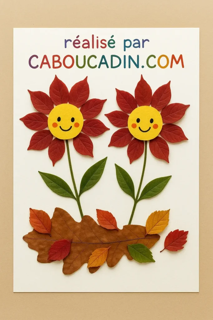 Bricolage automne maternelle : fabrique de jolies fleurs en feuilles morte fleurs realisee avec feuilles mortes automne 2