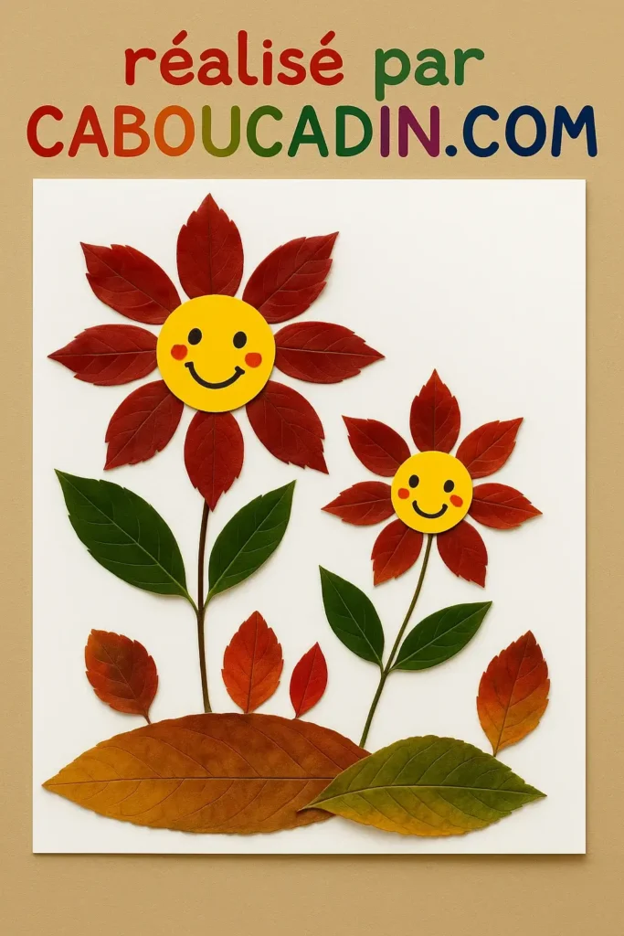 Bricolage automne maternelle : fabrique de jolies fleurs en feuilles morte fleurs realisee avec feuilles mortes automne 3