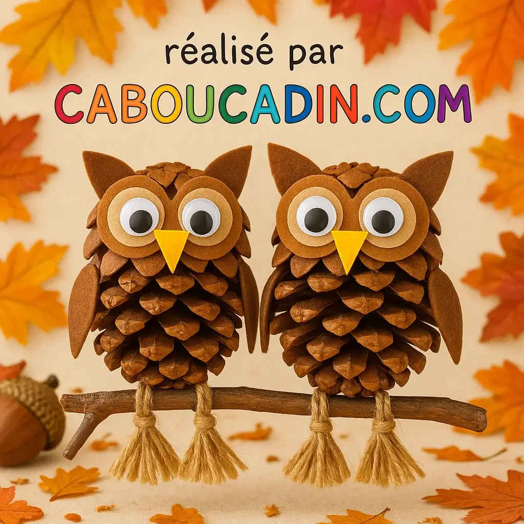 Activité d’automne pour enfants : crée des hiboux en pommes de pin et feutrine hiboux realise avec des pommes de pin 4