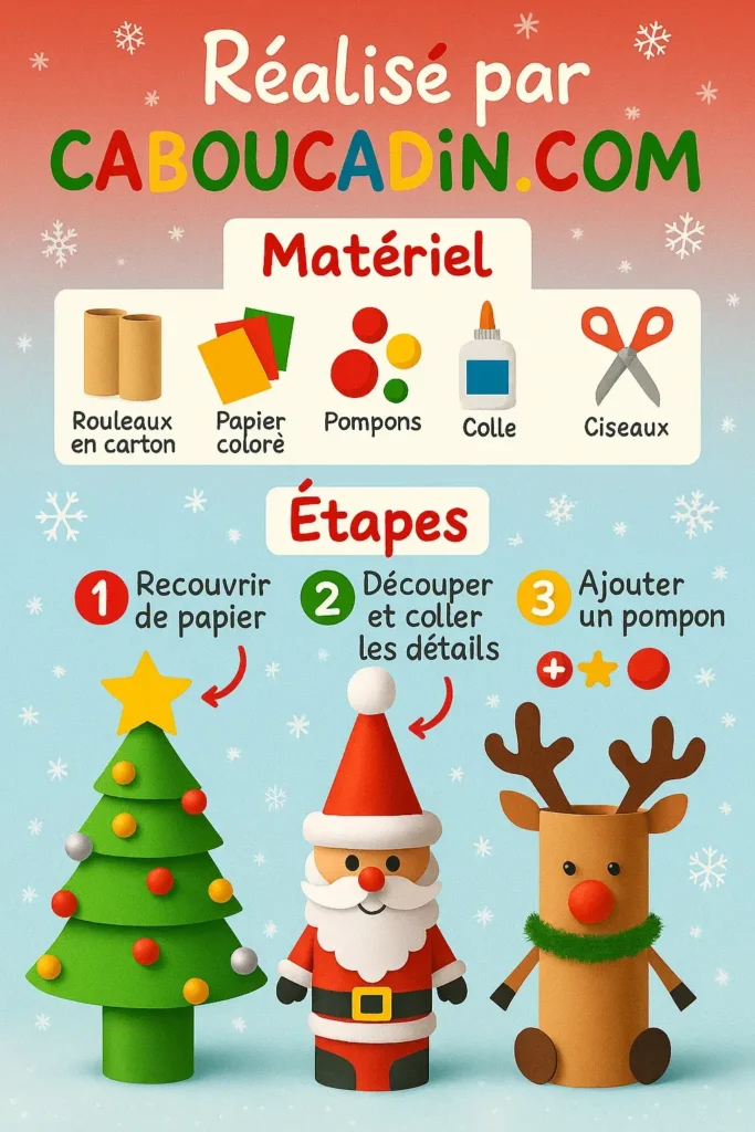 illustration tuto Personnages noel renne sapin rouleau en carton