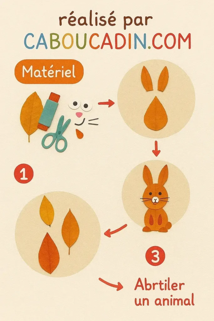 Bricolage automne maternelle : crée de jolis animaux avec des feuilles d’arbres illustration tuto animaux avec feuilles mortes automne 4