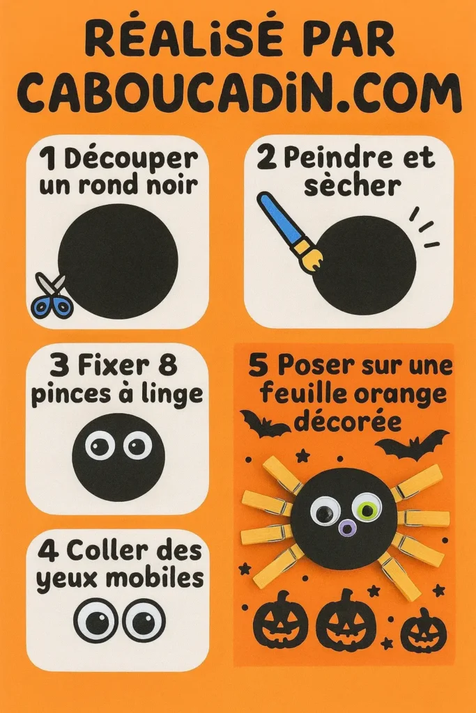 illustration tuto araignee halloween epingles a linge