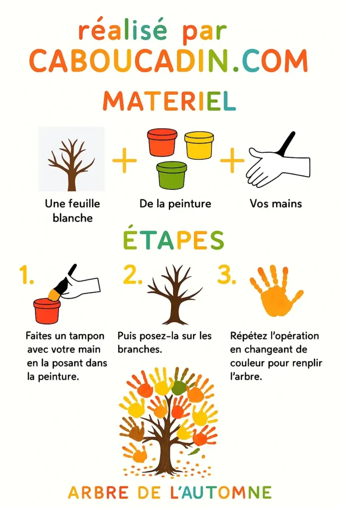 illustration tuto arbre automne avec empreintes de mains de couleur