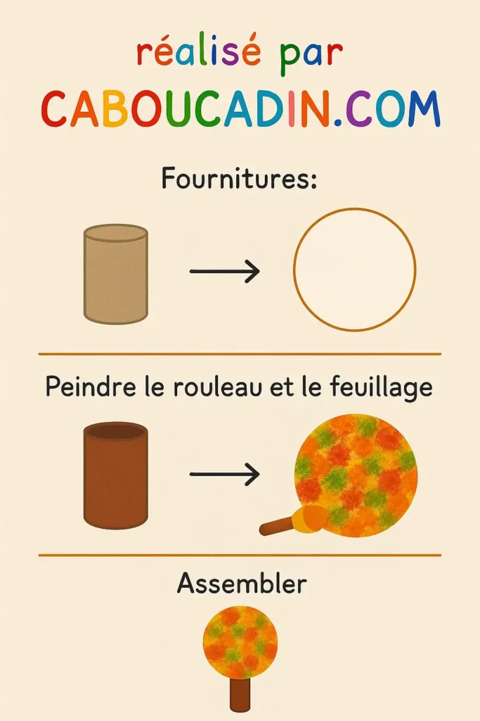 illustration tuto arbres automnes avec assiettes carton et rouleau en carton