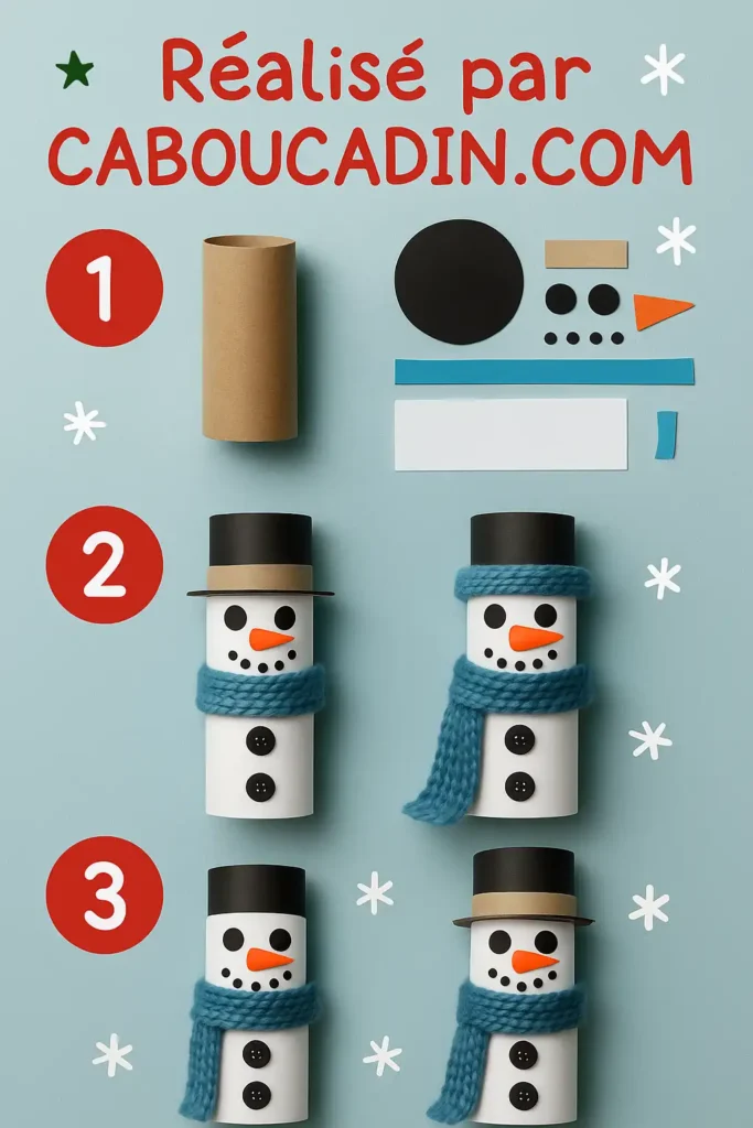 illustration tuto bonhomme de neige noel avec rouleau en carton