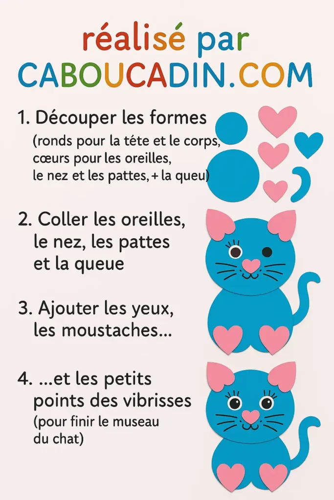 Activité manuelle maternelle : un chat avec papier de couleur illustration tuto bricolage maternelle chat papier beu 5