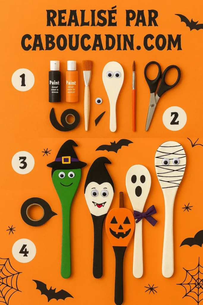 illustration tuto cuillieres en bois halloween