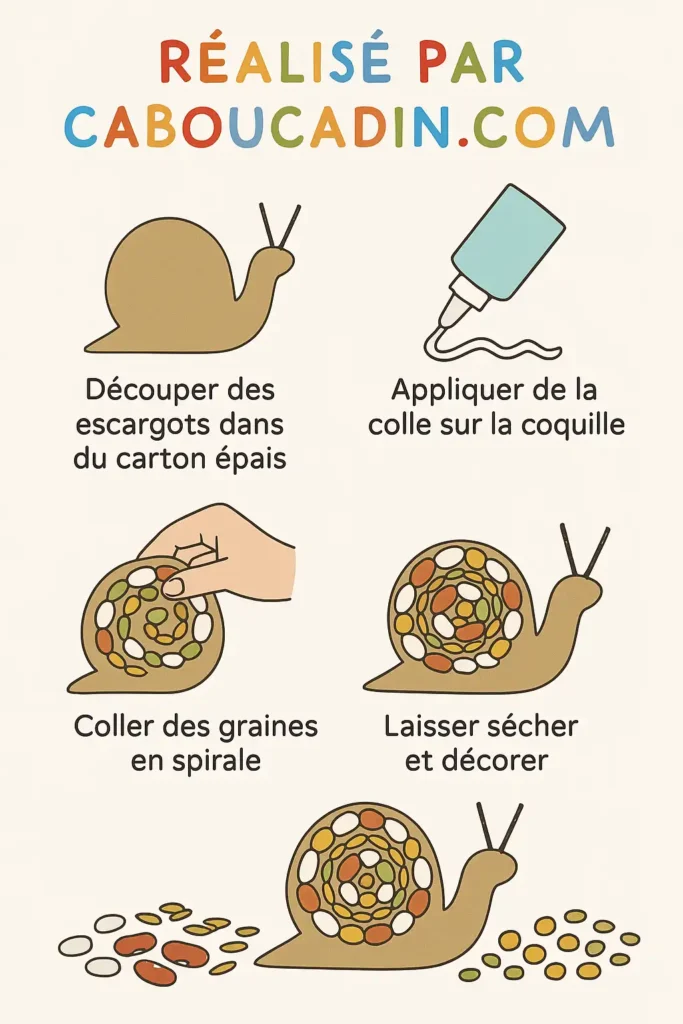 illustration tuto escargot realise a partir de legumes sec 1