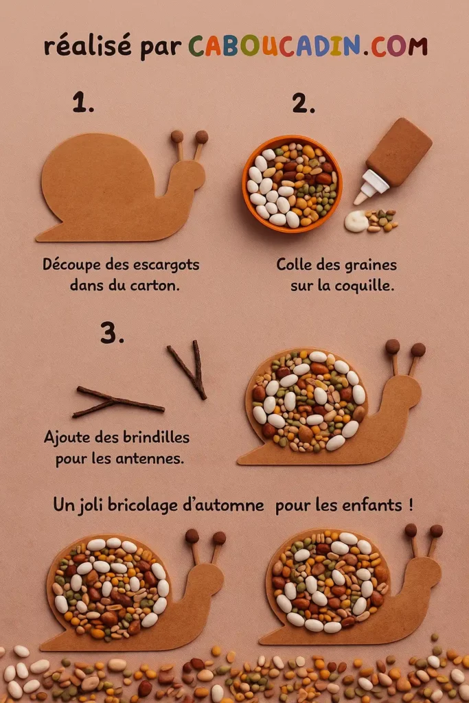 illustration tuto escargot realise a partir de legumes sec 2
