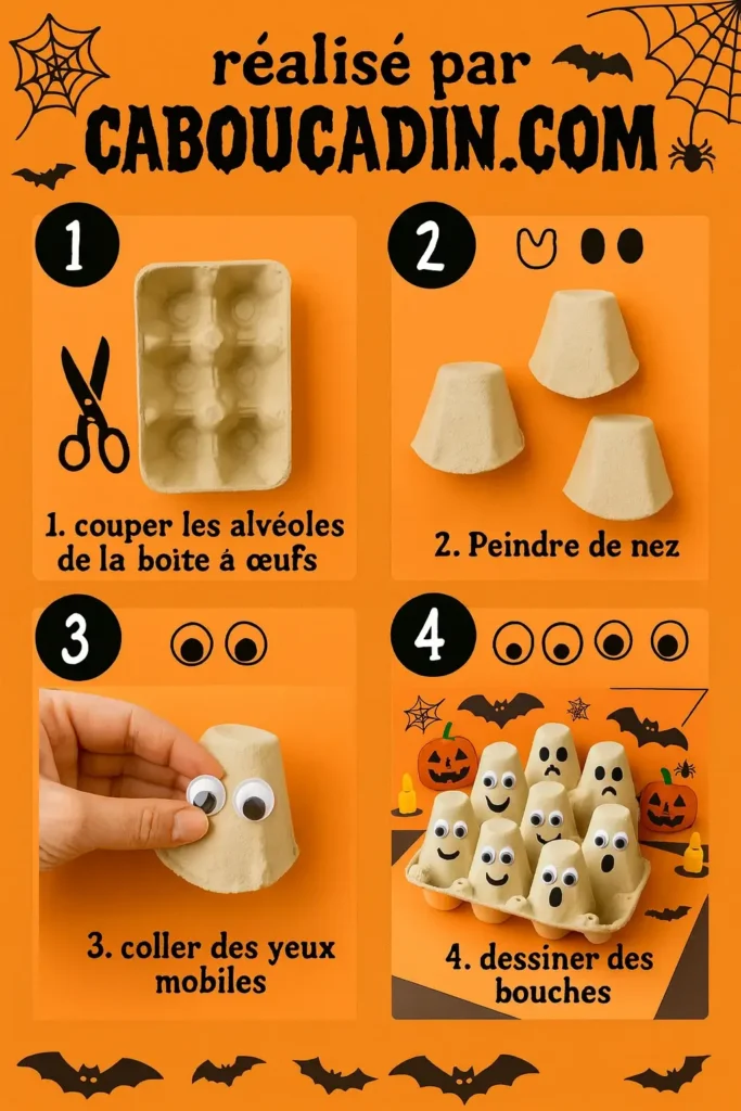 illustration tuto fantomes Hallowen avec boite oeufs carton