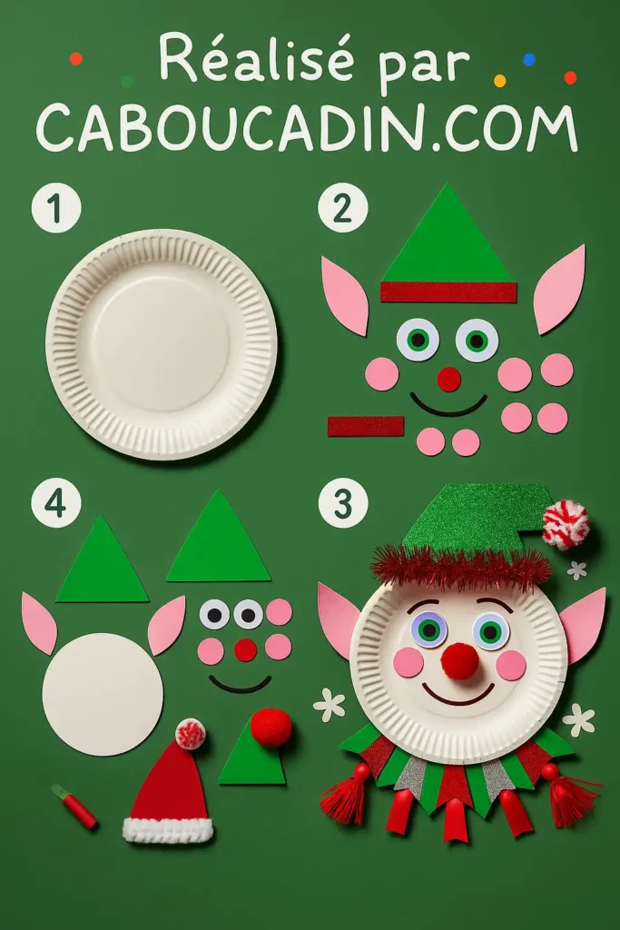 illustration tuto lutin de noel avec assiette en carton