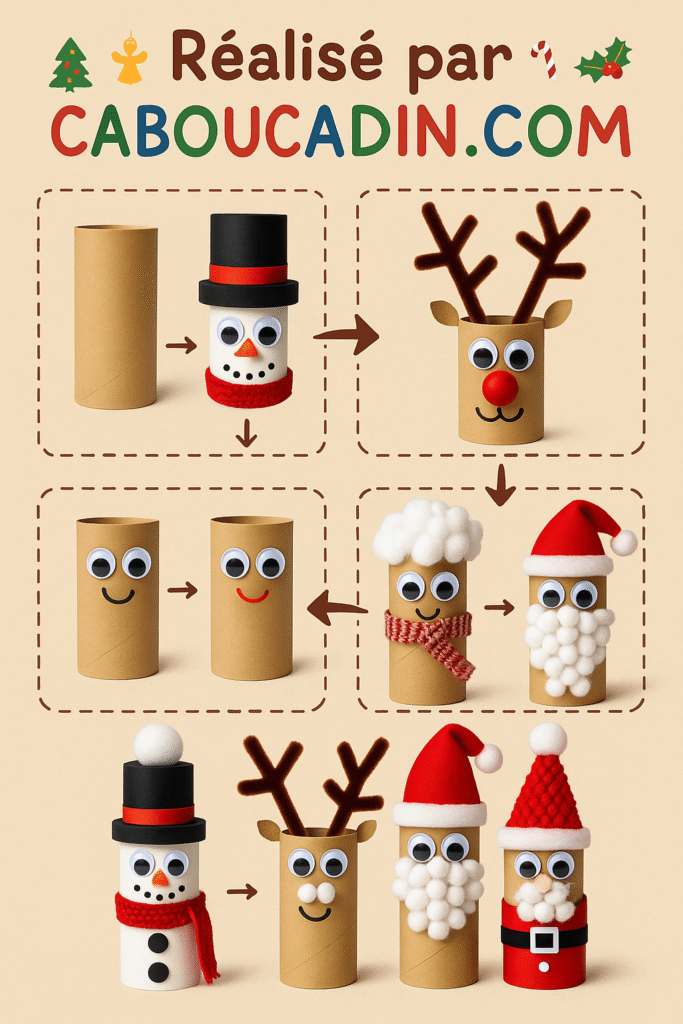 illustration tuto personnages de noel avec rouleaux en carton