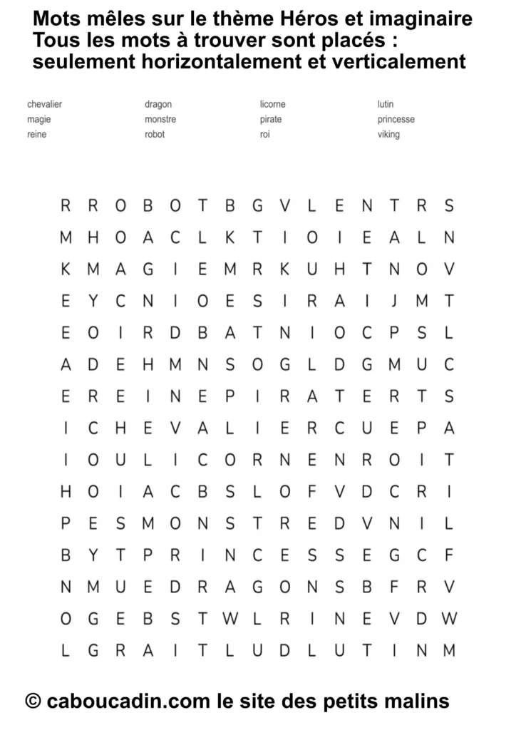 10 grilles de mots mêlés sur le thème des héros