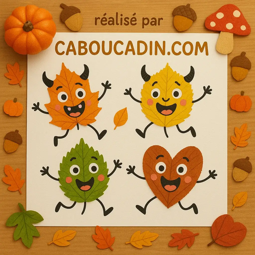 Bricolage automne maternelle : personnages avec des feuilles mortes personnages avec feuilles mortes automne 3