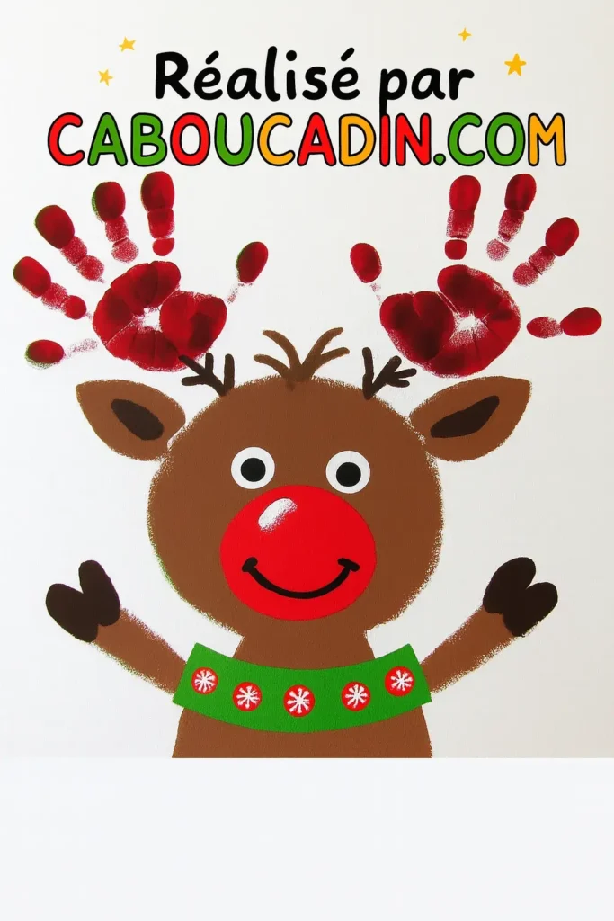 Bricolage de Noël : Renne avec empreintes de mains – Activité maternelle facile