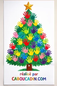 Sapin de Noël en empreintes de mains : un bricolage facile et coloré pour enfants sapin-noel-avec-decoration-empreintes-de-main-couleur-1