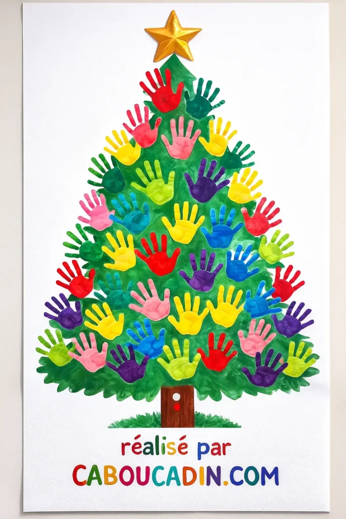 sapin noel avec decoration empreintes de main couleur 1