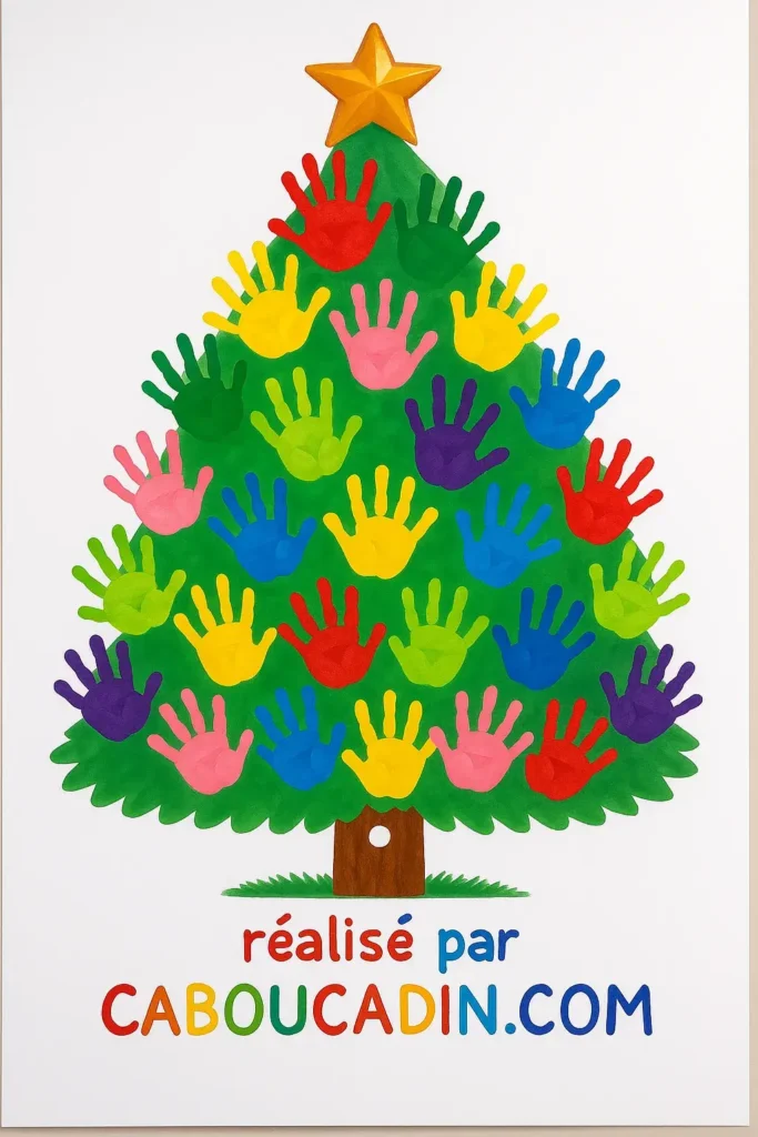 sapin noel avec decoration empreintes de main couleur 3
