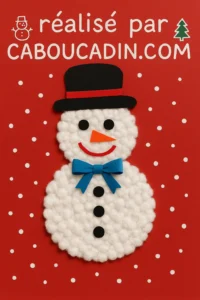 Bricolage de Noël enfant : bonhomme de neige en coton facile à réaliser en maternelle bonhomme-de-neige-caboucadin-avec-boules-de-coton