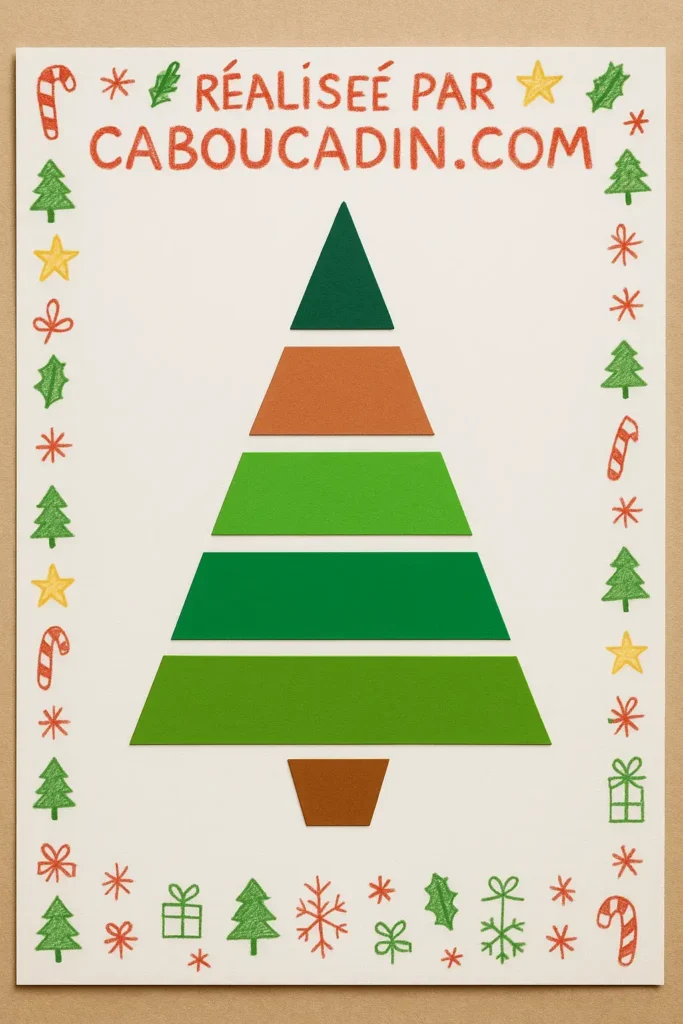 Bricolage de Noël maternelle : sapin en papier avec bandes de couleurs, activité facile pour enfants carte noel sapin avec bandes papier couleur vert