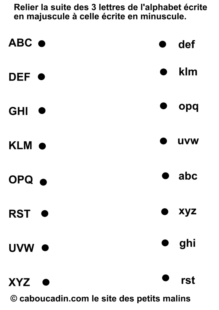 Fiche alphabet maternelle : associer lettres majuscules et minuscules