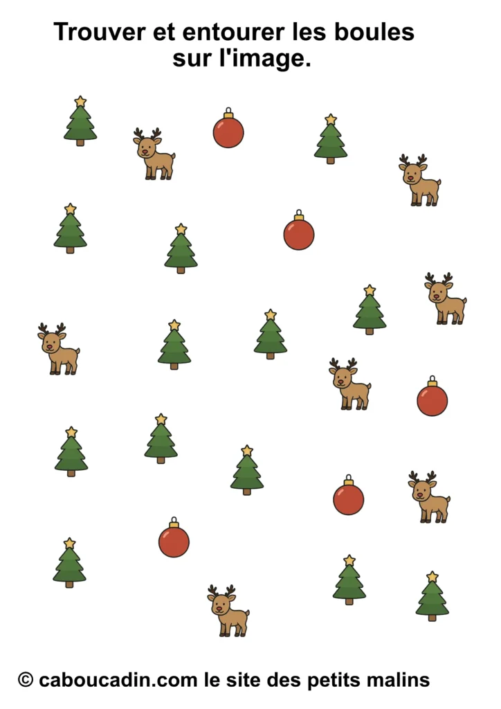 Fiche Maternelle Noël : Trouver et Entourer les Boules de Noël (Exercice d’Observation) fiche maternelle trouver entourer les boules 5