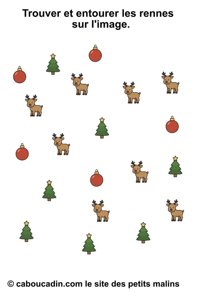 Fiche Maternelle Noël : Trouver et Entourer les Rennes – Jeu d’Observation pour Enfants Fiche Maternelle Noël : Trouver et Entourer les Rennes – Jeu d’Observation pour Enfants
